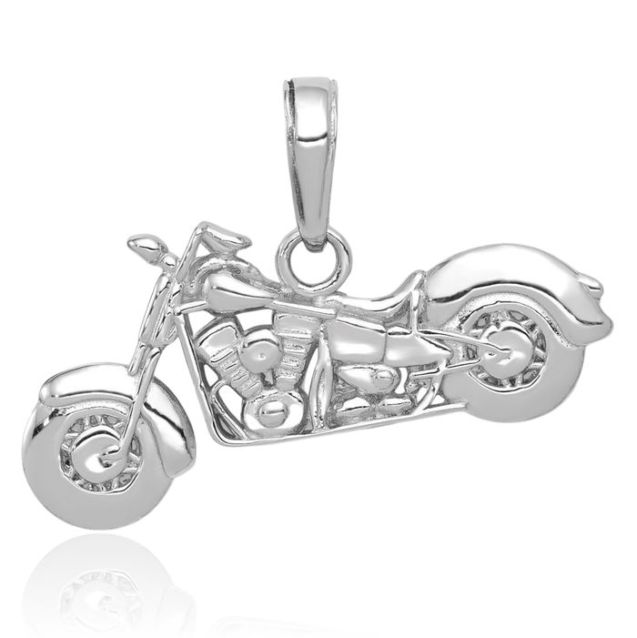 14K Solid White Gold Motorcycle Bike Necklace Chain Pendant Charm