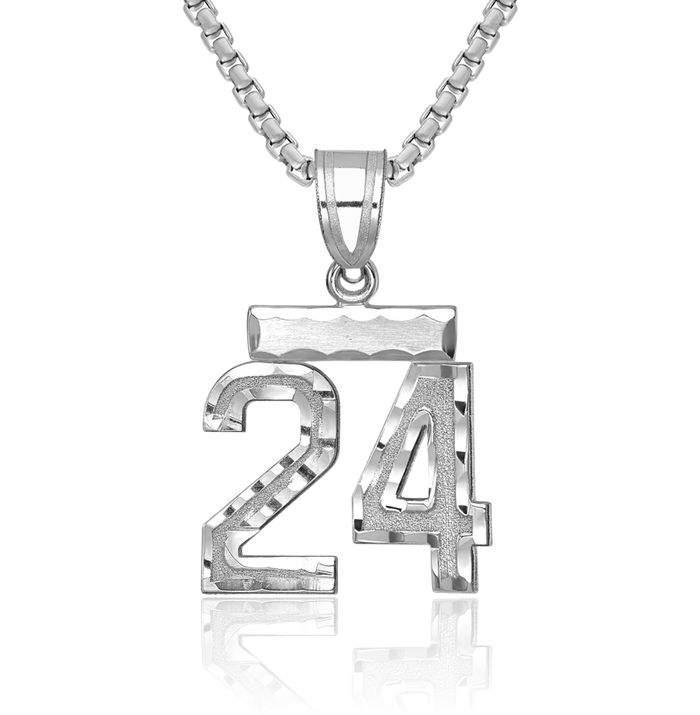 14K Solid White Gold Number 24 Necklace Chain Pendant Charm