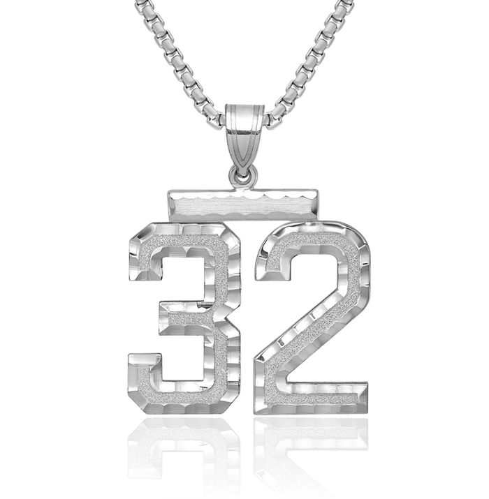 14K Solid White Gold Number 32 Necklace Chain Pendant Charm