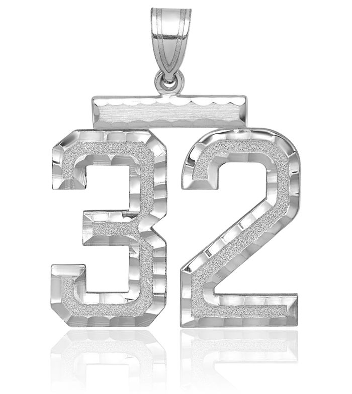 14K Solid White Gold Number 32 Necklace Chain Pendant Charm