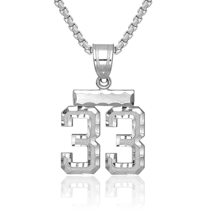 14K Solid White Gold Number 33 Necklace