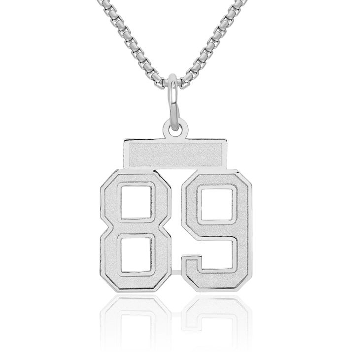 14K Solid White Gold Number 89 Necklace Chain Pendant Charm