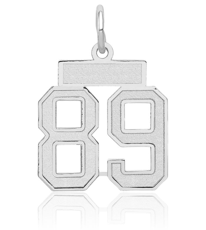 14K Solid White Gold Number 89 Necklace Chain Pendant Charm