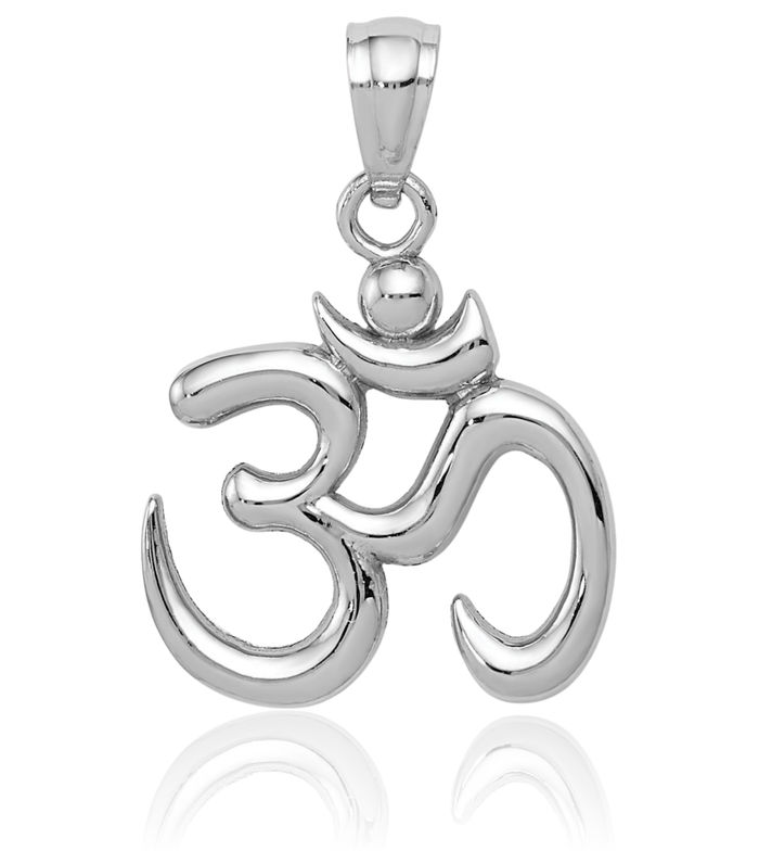 14K Solid White Gold Om Symbol Necklace Yoga Charm Aum Chain Pendant Ohm Buddha Spiritual Jewelry