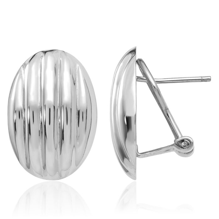 14K Solid White Gold Omega Clip Back Post Stud Earrings