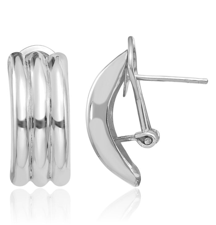 14K Solid White Gold Omega Stud Earrings