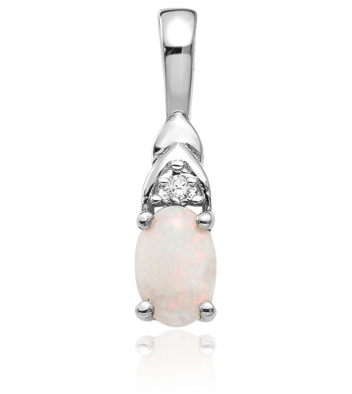 14K Solid White Gold Opal Diamond Necklace Gemstone Pendant Charm April October Birthstone Jewelry