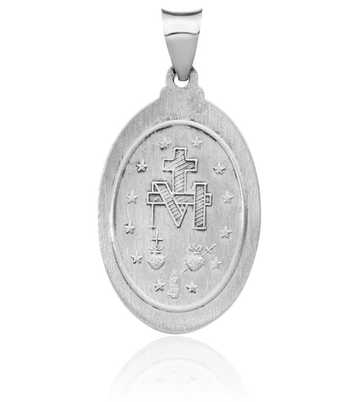 14K Solid White Gold Our Lady of Miraculous Medal Blessed Virgin Mary Necklace Chain Pendant Charm