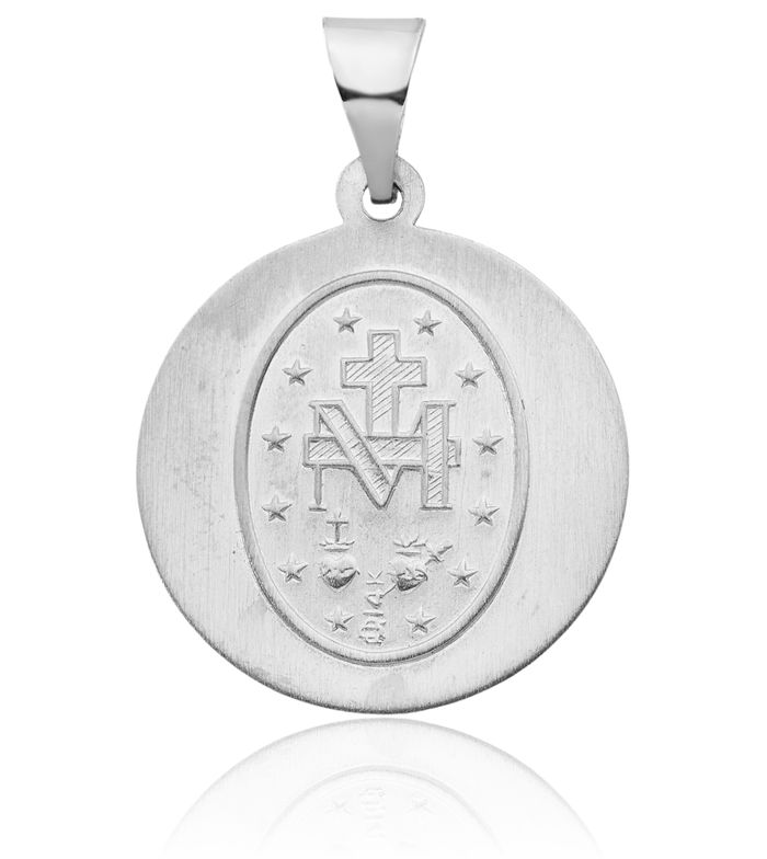 14K Solid White Gold Our Lady of Miraculous Medal Blessed Virgin Mary Necklace Chain Pendant Charm