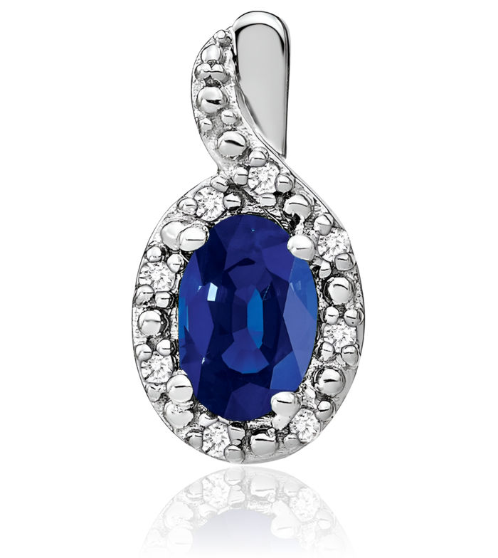 14K Solid White Gold Oval Blue Sapphire Diamond Halo Necklace Charm Gemstone Pendant