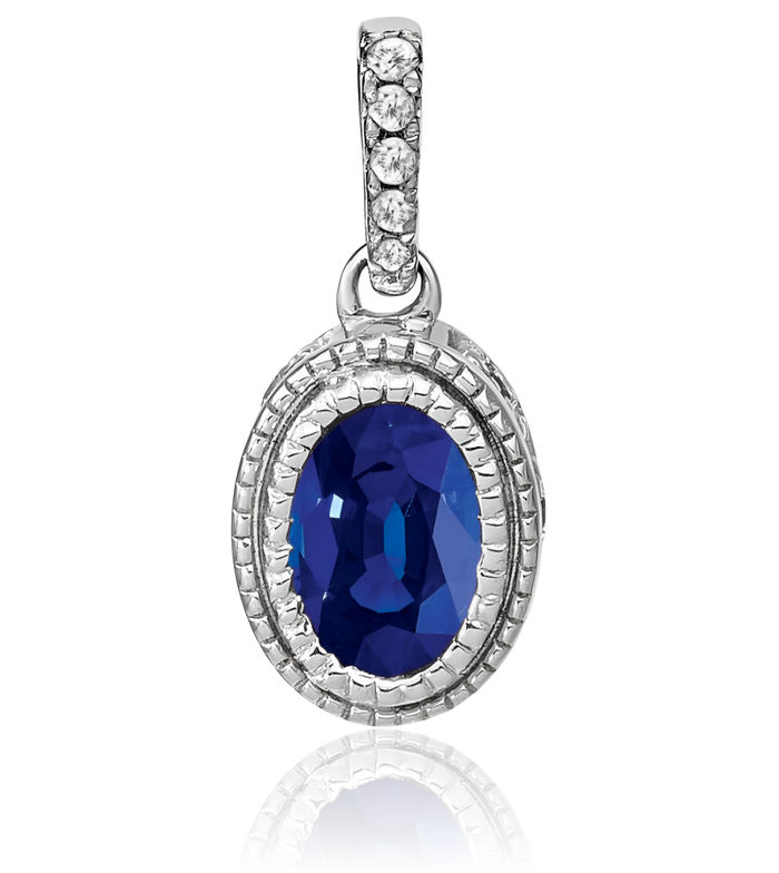 14K Solid White Gold Oval Blue Sapphire Diamond Necklace Charm Gemstone Pendant