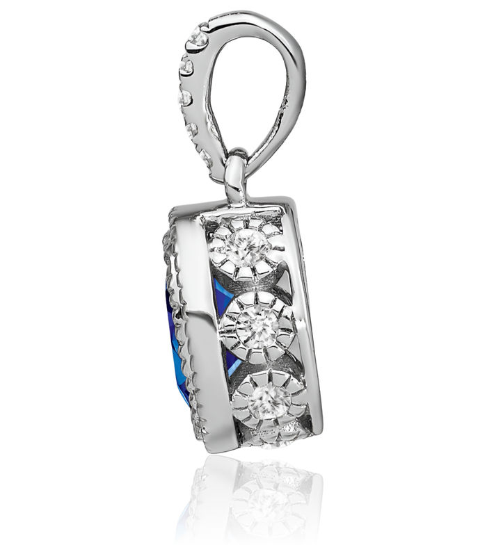 14K Solid White Gold Oval Blue Sapphire Diamond Necklace Charm Gemstone Pendant