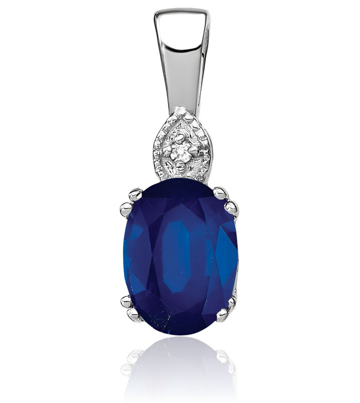 14K Solid White Gold Oval Blue Sapphire Diamond Necklace Charm Gemstone Pendant