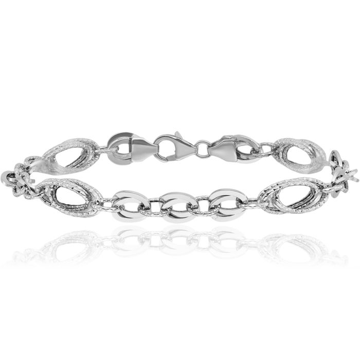 14K Solid White Gold Oval Cable Rolo Link Chain Bracelet