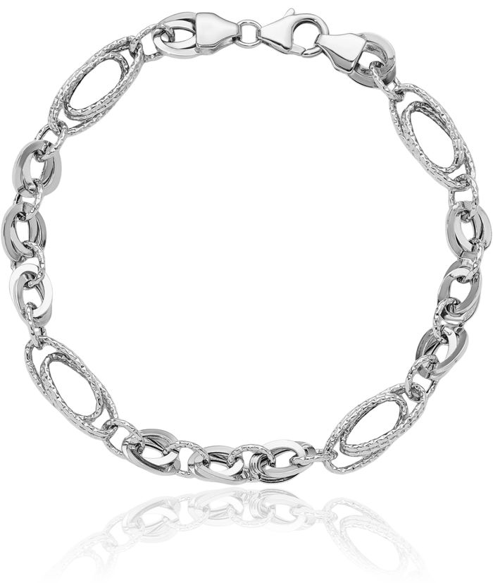 14K Solid White Gold Oval Cable Rolo Link Chain Bracelet