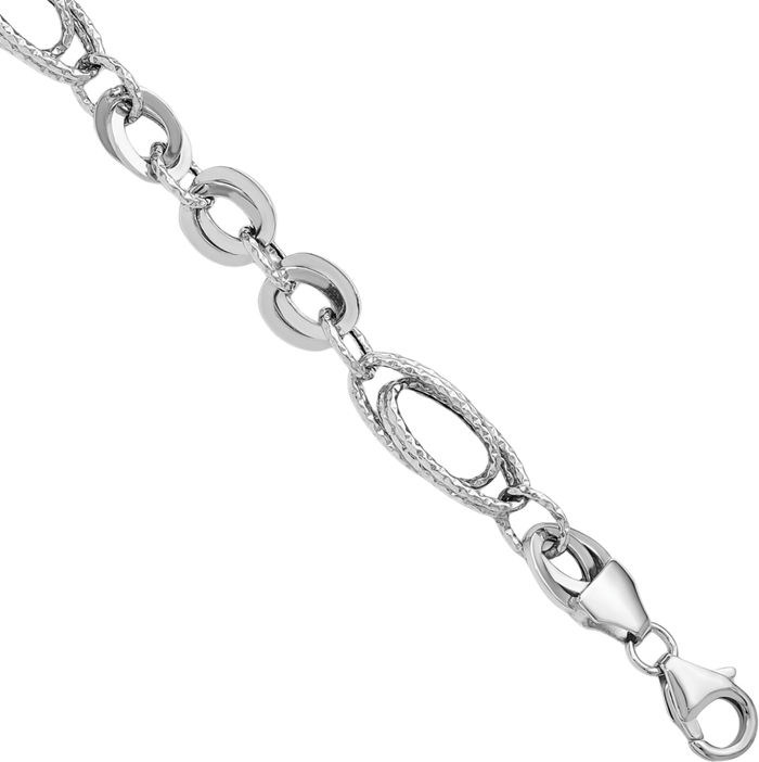 14K Solid White Gold Oval Cable Rolo Link Chain Bracelet