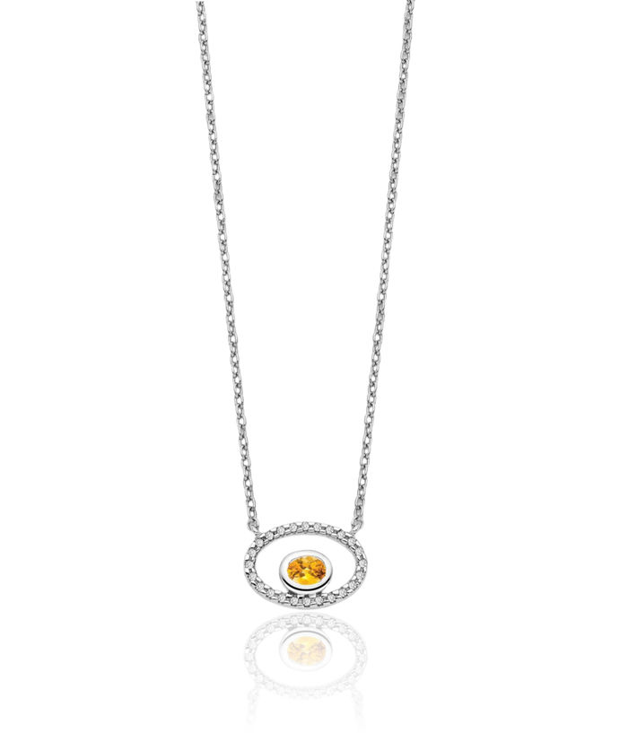 14K Solid White Gold Oval Yellow Orange Citrine Diamond Necklace Chain Gemstone Pendant Charm