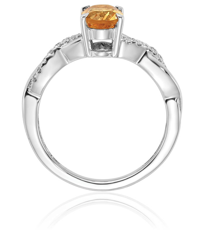 14K Solid White Gold Oval Yellow Orange Citrine Diamond Ring Gemstone Band November Birthstone Jewelry