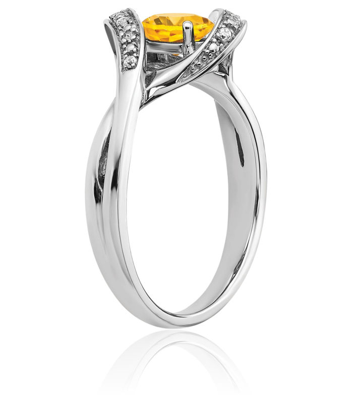 14K Solid White Gold Oval Yellow Orange Citrine Diamond Ring Gemstone Band November Birthstone Jewelry