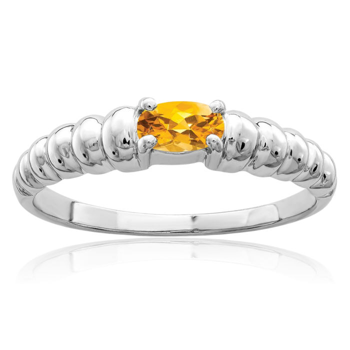 14K Solid White Gold Oval Yellow Orange Citrine Solitaire Ring Gemstone Band November Birthstone Jewelry