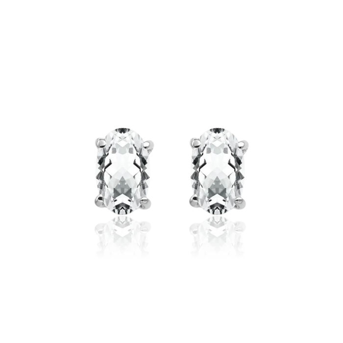 14K Solid White Gold Oval Cubic Zirconia CZ Stud Solitaire Earrings