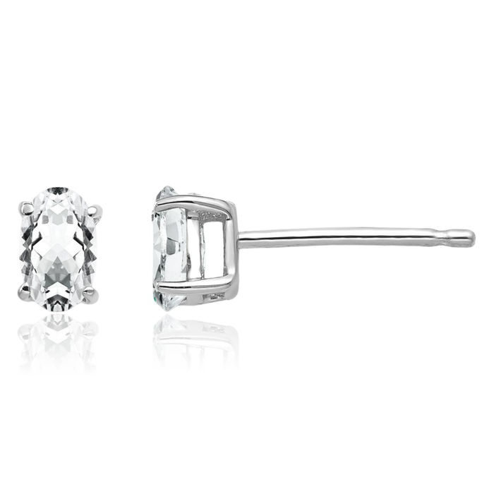 14K Solid White Gold Oval Cubic Zirconia CZ Stud Solitaire Earrings