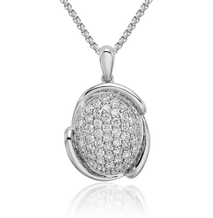 14K Solid White Gold Oval Diamond Necklace Chain Pendant Charm