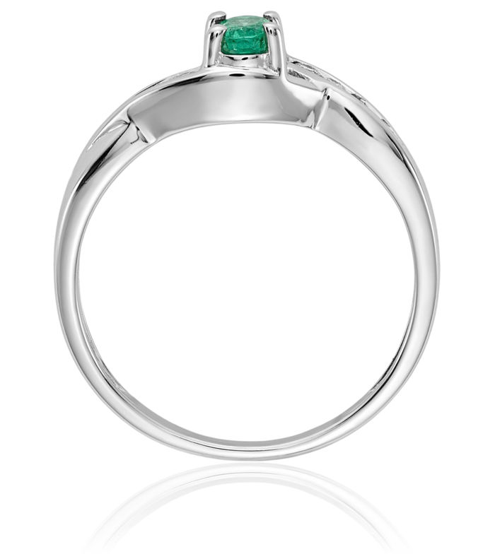 14K Solid White Gold Oval Green Emerald Diamond Ring Gemstone Band May Birthstone Jewelry