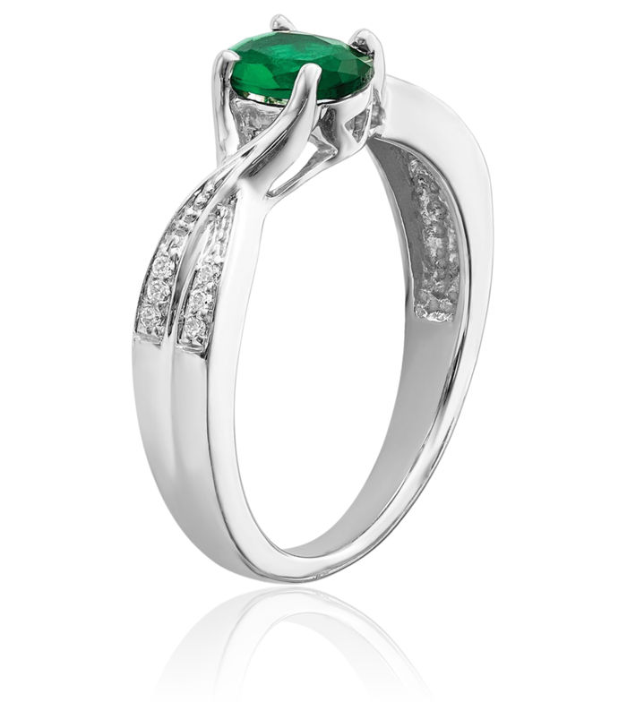 14K Solid White Gold Oval Green Emerald Diamond Ring Gemstone Band May Birthstone Jewelry