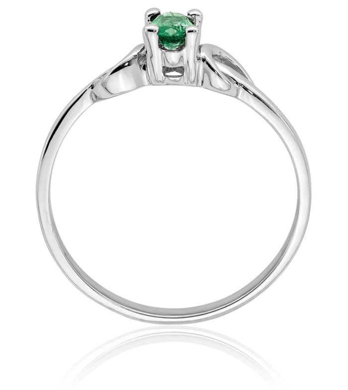 14K Solid White Gold Oval Green Emerald Ring Gemstone Band May Birthstone Jewelry