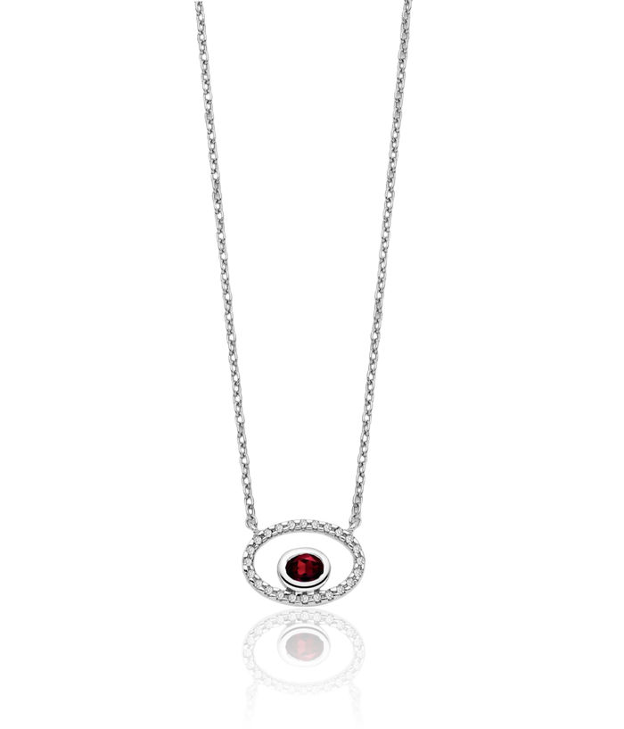 14K Solid White Gold Oval Red Garnet Diamond Geometric Necklace Chain Gemstone Pendant Charm