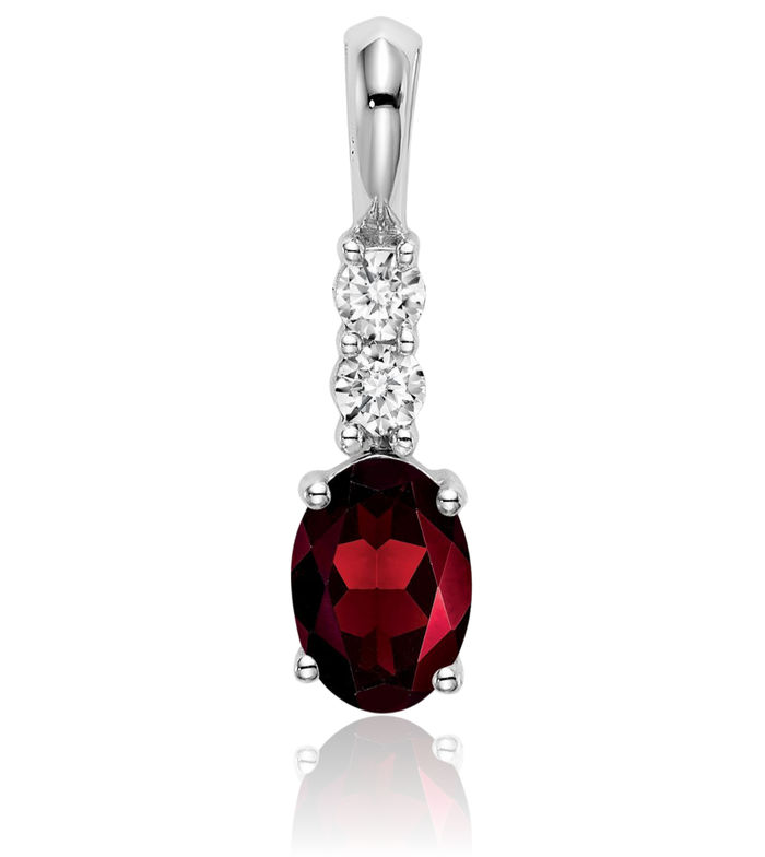 14K Solid White Gold Oval Red Garnet Diamond Necklace Charm Gemstone Pendant January Birthstone Jewelry