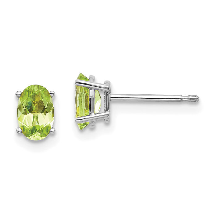 14K Solid White Gold Oval Green Peridot Studs Gemstone Earrings August Birthstone Jewelry