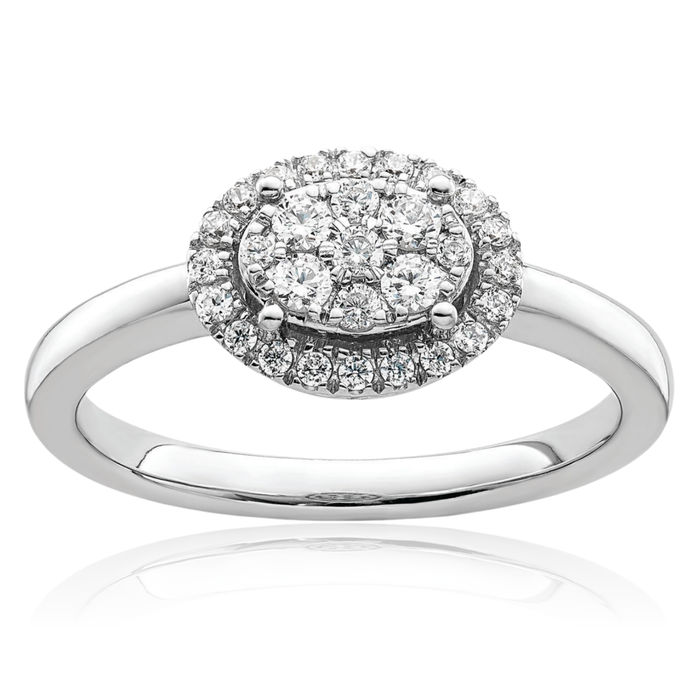 14K Solid White Gold Oval Halo Diamond Engagement Ring