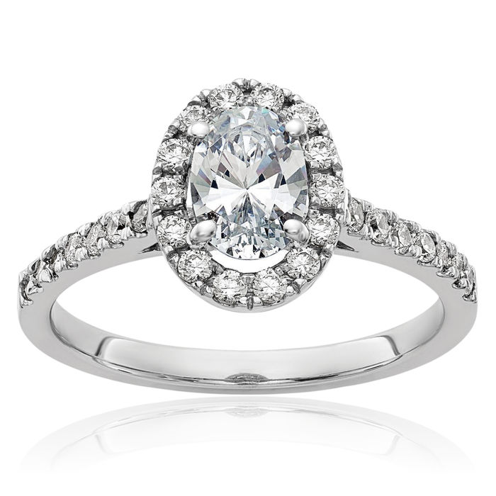 14K Solid White Gold Oval Halo Moissanite Engagement Ring