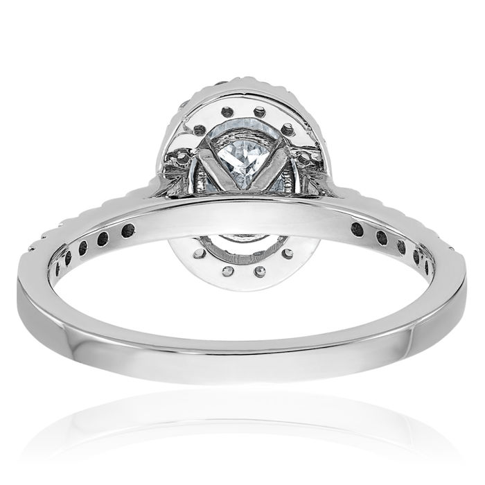 14K Solid White Gold Oval Halo Moissanite Engagement Ring