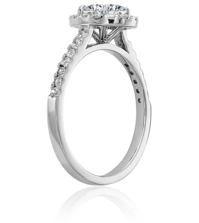 14K Solid White Gold Oval Halo Moissanite Engagement Ring