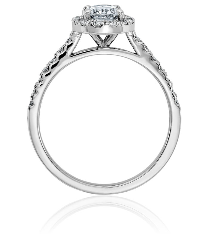 14K Solid White Gold Oval Halo Moissanite Engagement Ring