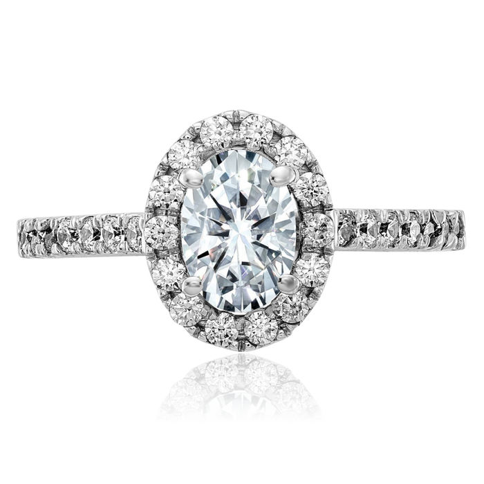 14K Solid White Gold Oval Halo Moissanite Engagement Ring