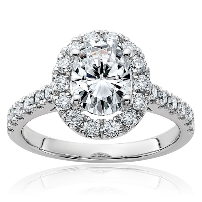 14K Solid White Gold Oval Halo Moissanite Engagement Ring