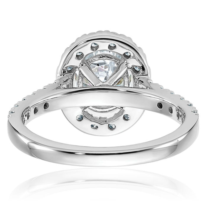 14K Solid White Gold Oval Halo Moissanite Engagement Ring