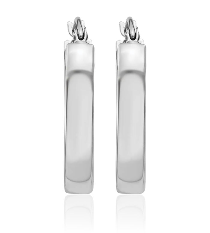 14K Solid White Gold Oval Tube Medium Hoop Earrings