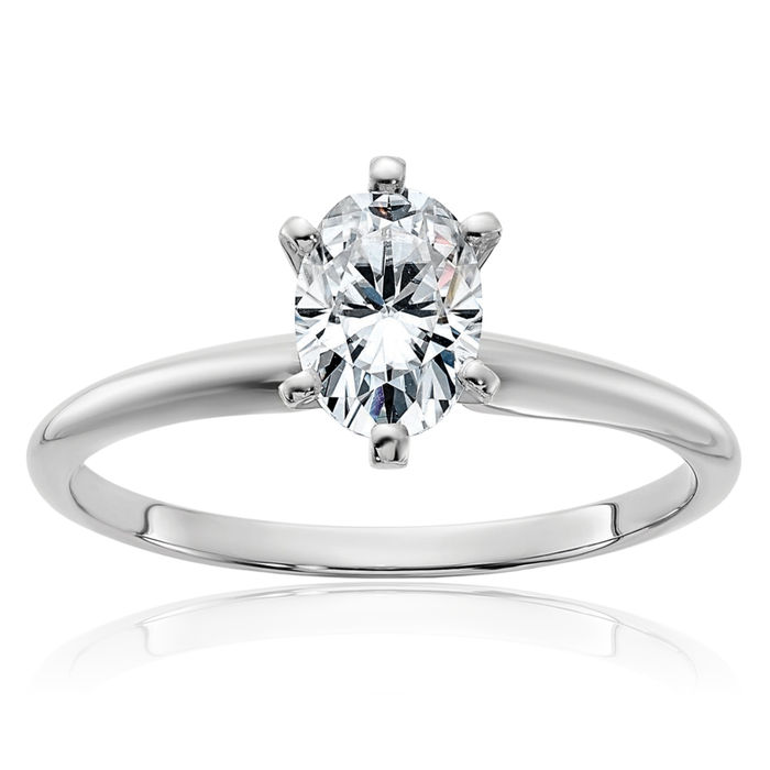 14K Solid White Gold Oval Moissanite Solitaire Engagement Ring