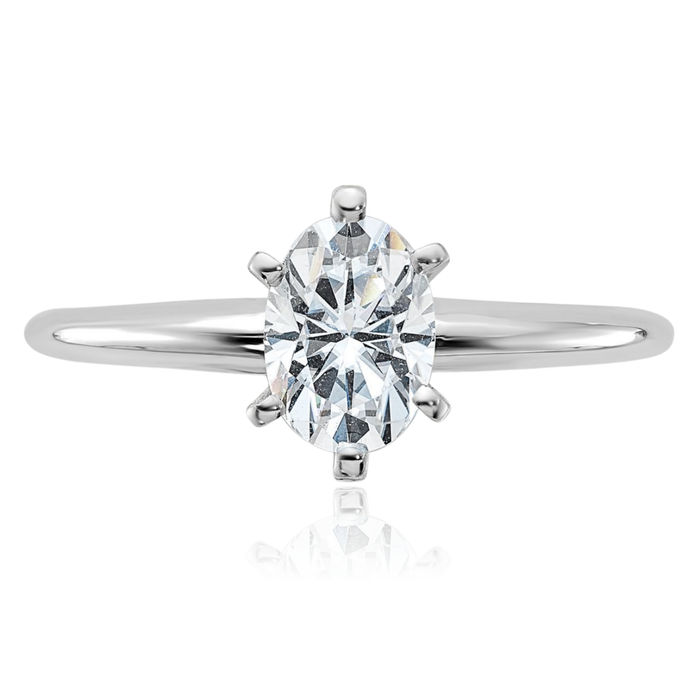 14K Solid White Gold Oval Moissanite Solitaire Engagement Ring