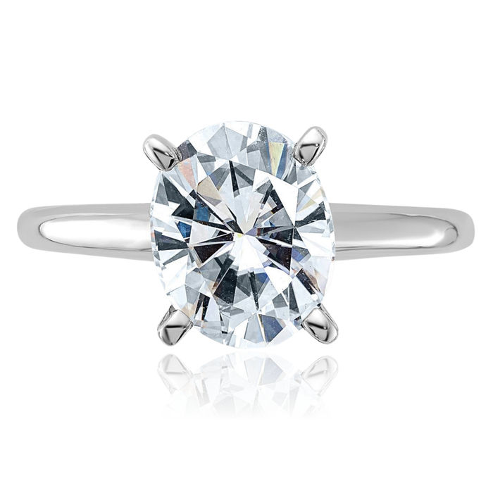 14K Solid White Gold Oval Moissanite Solitaire Engagement Ring