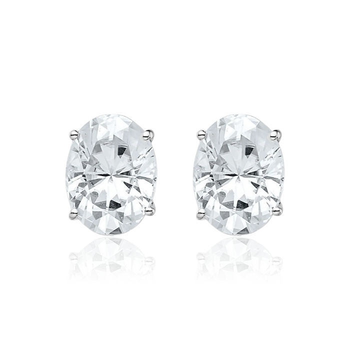 14K Solid White Gold Oval Moissanite Stud Earrings