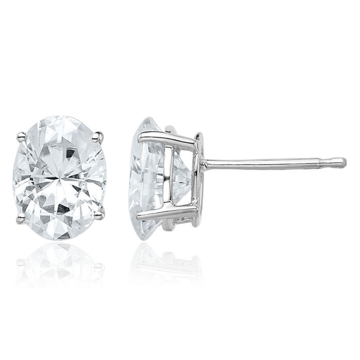 14K Solid White Gold Oval Moissanite Stud Earrings