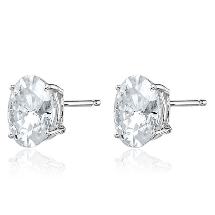 14K Solid White Gold Oval Moissanite Stud Earrings