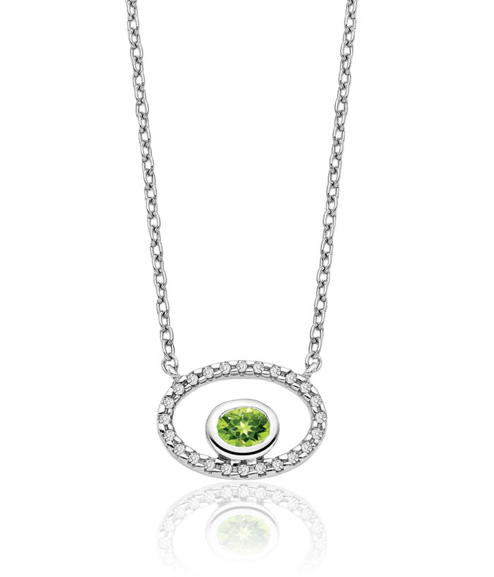 14K Solid White Gold Oval Green Peridot Diamond Geometric Necklace Chain Gemstone Pendant Charm