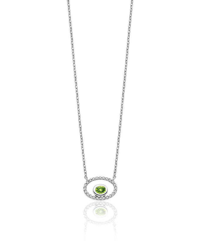 14K Solid White Gold Oval Green Peridot Diamond Geometric Necklace Chain Gemstone Pendant Charm